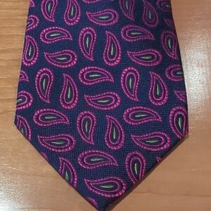 Paisley Patterned Tie - Pink and Green on Navy